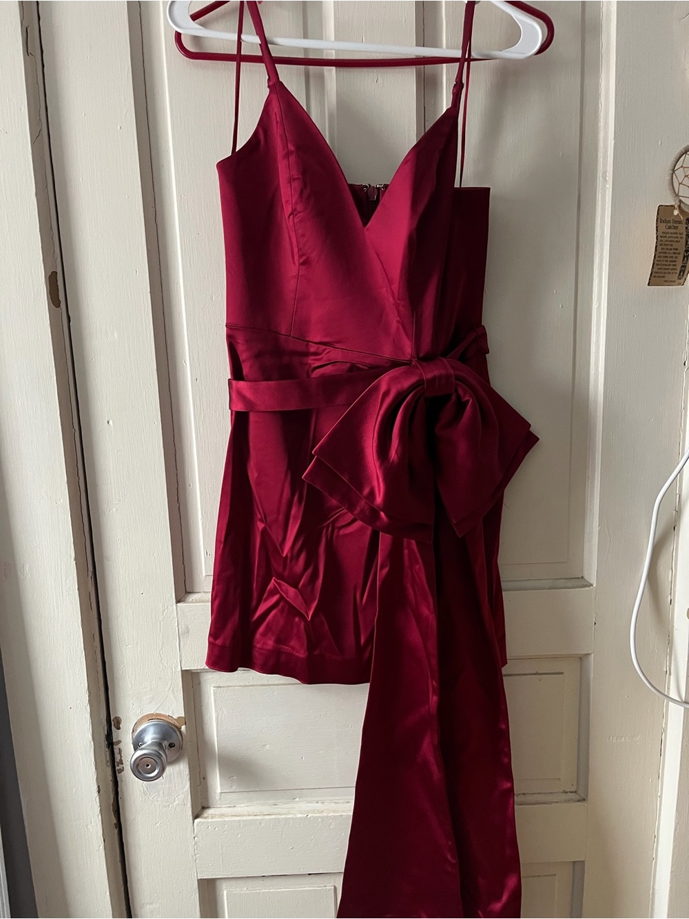 Dress the Population Millie Burgundy Red Bow-Accent Satin Mini Dress